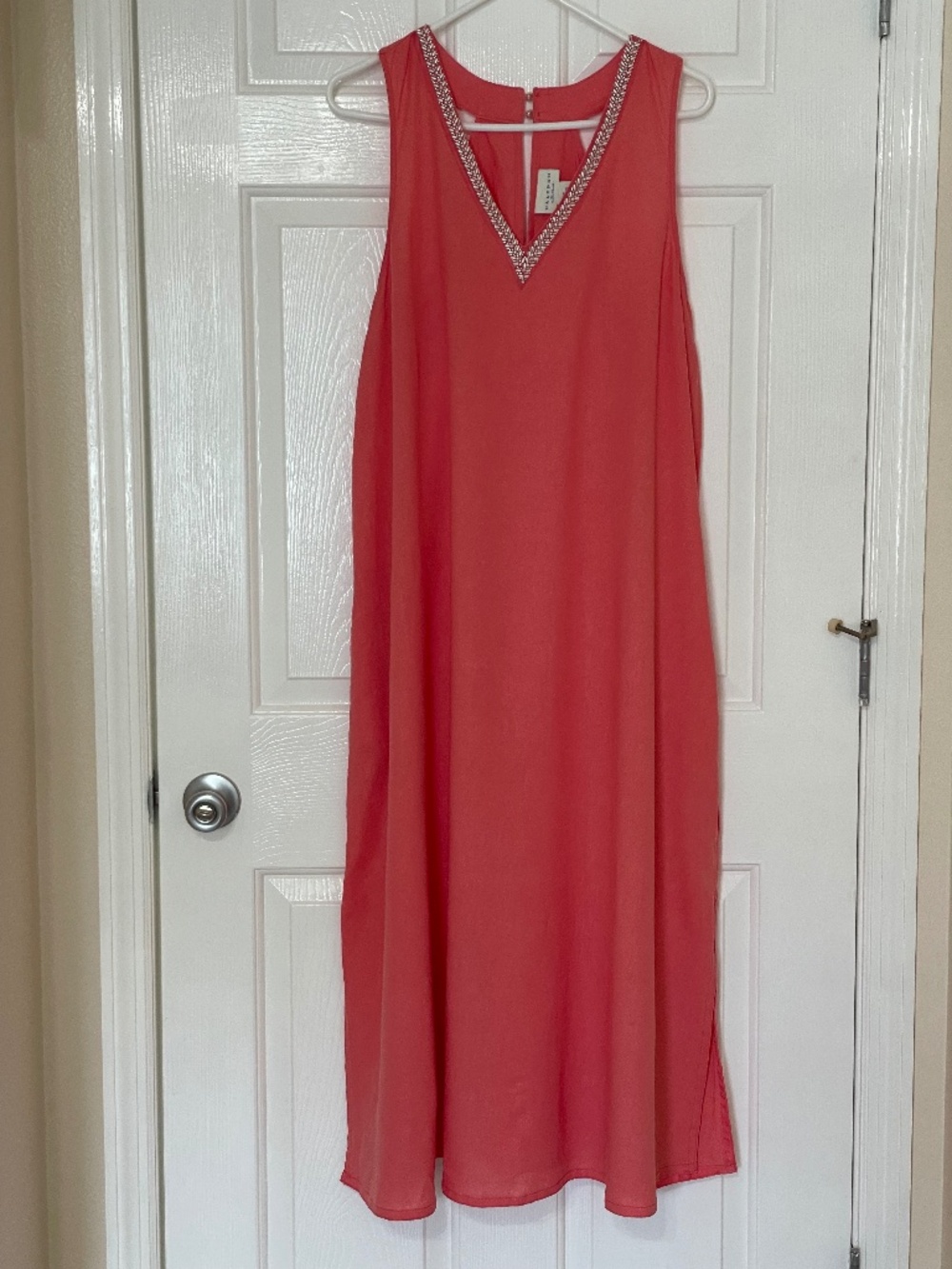 Calypso St. Barth Linen Blend Beaded Maxi Dress Peach Coral XL + Bonus Coverup